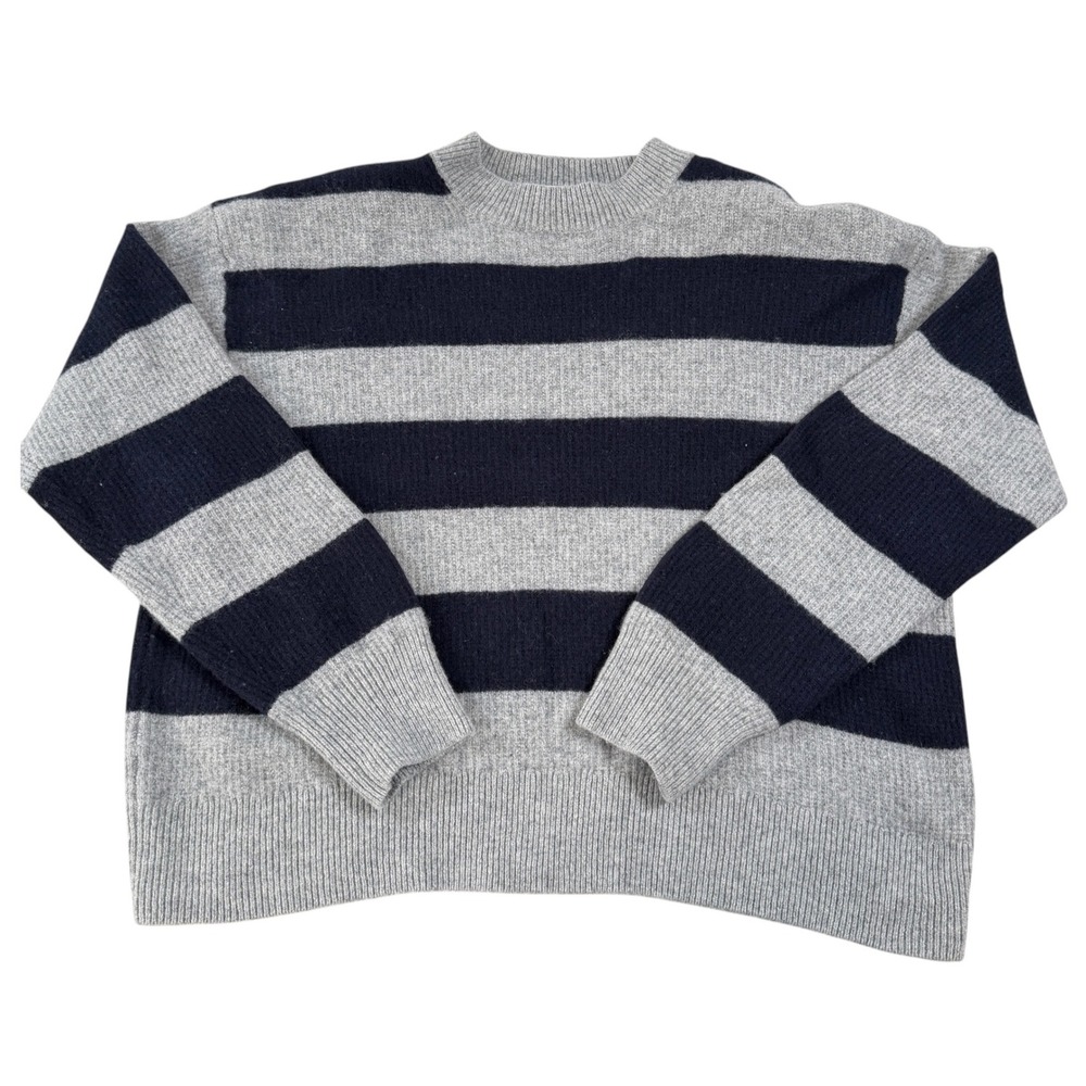 Uniqlo Comptoir des Cotonniers 100% Wool Striped Crew Neck Sweater Gray Navy XL